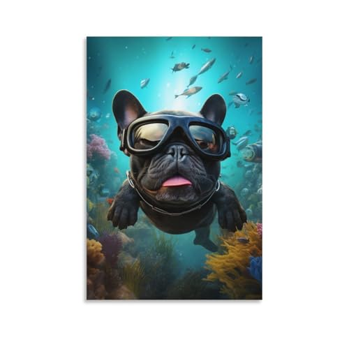 Cuadro en lienzo de cachorro nadando poster decorativo de 50x75 cm para salon y dormitorio