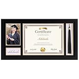Lavezee Single 10x20 Diploma Frame with Tassel Holder for 8.5x11 Certificate and 4x6 Photo, Black Over Gold Double Mat with PS Front for Wall, 1 Pack, Graduation Shadow Frame Gifts