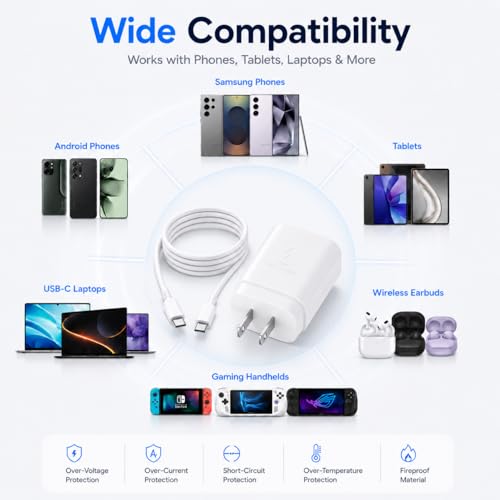 25W USB C Fast Charger Block with 2M USB C to USB C Cable, Super Fast Charging Wall Charger for Samsung Galaxy S24/S23/S22 Ultra, Type C Charger for Android Phones, Tablets, iPad & USB-C Devices - image 2