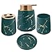 Ceramiczny zestaw łazienkowy, 4-częściowy wygląd marmuru, zestaw akcesoriów łazienkowych z uchwytem na szczoteczki do zębów, dozownik mydła, kubek i mydelniczką, stylowy zestaw akcesoriów łazienkowych (zielony)