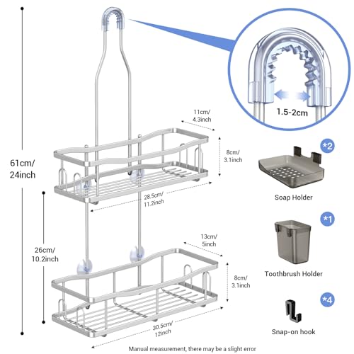 Image of Aitatty Hanging Shower Caddy Bathroom Organizer: Rustproof Shower Shelf Racks Over Shower Head - No Drilling Inside Bath Shower Rack Shelves Over Showerhead for Shampoo with Soap Holder Chrome