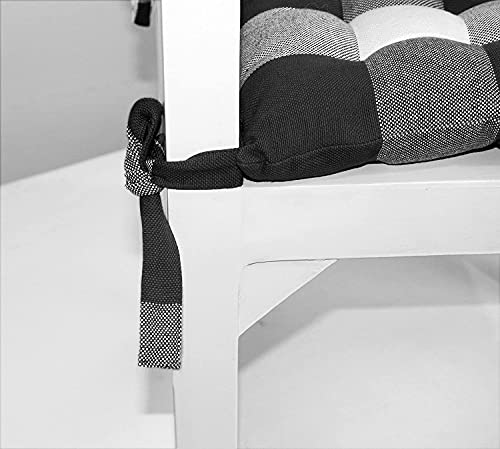 2 Pcs Chair Cushions 45 X 45 Cm With Ties - Buffalo Black Checks - Cotton Fabric, Rich Square Seat Cushions With Thick Fiber Filling, Large Size For Dining, Outdoor, Patio, Chair (Black Buffalo Check) #TOP2