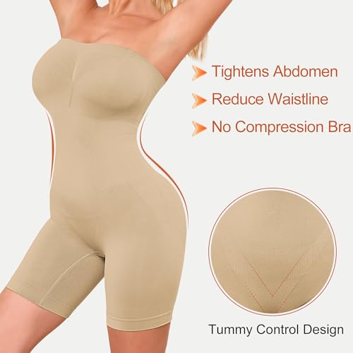 Image of HOMETA Strapless Bodysuit Shapewear Tummy Control for Women Seamless Full Body Shaper Shaping Shorts with Removable Straps