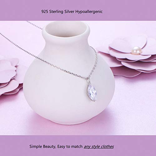 Flyow Dainty Sterling Silver Solitaire Necklaces For Women Teen Girls Cubic Zirconia Marquise Pendant Necklace thumb #3
