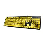 TechSilver Large Print Keyboard – High Contrast Yellow on Black – Wired USB for Visually Impaired & Seniors - UK Layout