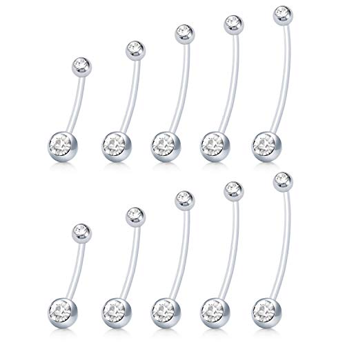 MODRSA Pregnancy Belly Button Rings Long Bar 38mm Sport Maternity Flexible Bioplast Clear Navel Belly Rings Piercing Retainer for Pregnant Women Mix Style