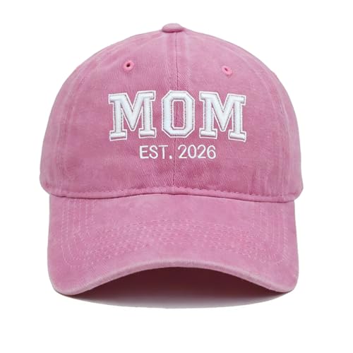 New Dad Mom Gifts 2026 First Time Parents Gifts Adjustable Embroidered Cotton Couple Matching Mama Papa Baseball Cap (Pink)