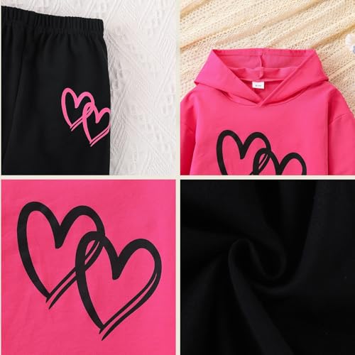 Image of 6-13 Years Girls Clothing Heart Print Hoodie Top + Heart Print Flare Leg Pants 2PC Clothing Set