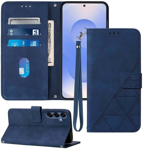 Moment Dextrad for Samsung Galaxy S25 Case/S24 Case Wallet, Card Holder Slots, Wrist Strap, TPU Interior Protective, Stand PU Leather, Folio Flip Cover (Blue)