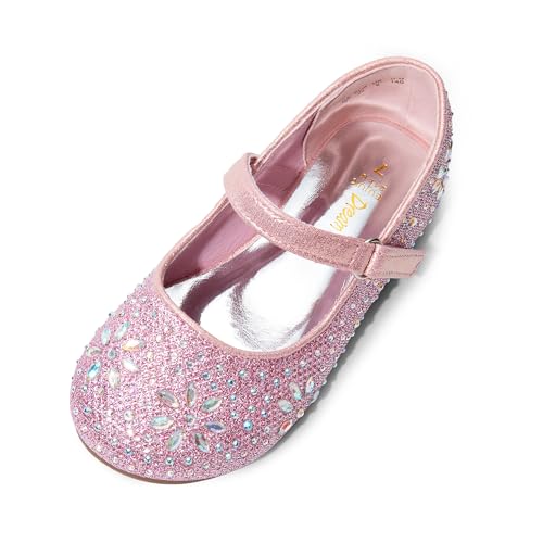 DREAM PAIRS Toddler Girl's Dress Shoes Mary Jane Rhinestone Ballerina Flat for Party, Birthday, Performance, Wedding 5 Toddler Pink