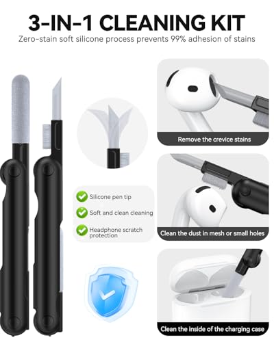 TNSNK for AirPods 4 Case (2024), Silicone Shockproof Protective Case with Cleaning Kit & Keychain, Support Wireless Charging - for AirPods 4, 1A-Black