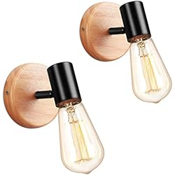 Lamparas Para Salon De Pared LIGKIN 2 Piezas Lámpara de Pared Interior Vintage E27, Lámpara de Pared de Metal Industrial Orientable Appliques de Pared Madera para Salón Dormitorio Cocina Baño, Negro