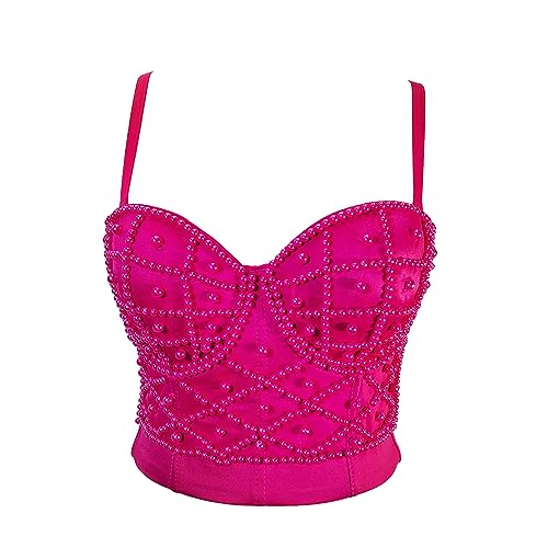 Image of VEENDEO Women's Strap Beads Bustier Corset Crop Top Club Party Bra