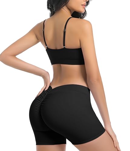 Women'S Workout Sets 2 Piece High Waisted V Back Yoga Shorts Halter Sports Bras Gym Fitness Clothes Tracksuit Yoga
