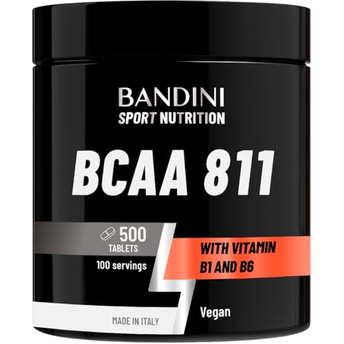 Bandini® BCAA 8.1.1 500 Tablets - Branched Chain Amino Acids with Leucine, Isoleucine, Valine - Enriched with Vitamin B1 and B6 - Lactose Free - Vegan, No GMO - Pre and Post Workout Food Supplement