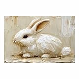 WIKEO Animali Poster da Parete Immagini Quadri Dipinto moderno di conigli Divertenti Minimalista per la Casa Poster, Adatto per Arredare Soggiorno e Bagno(Beige)-30x40cm Non incorniciato