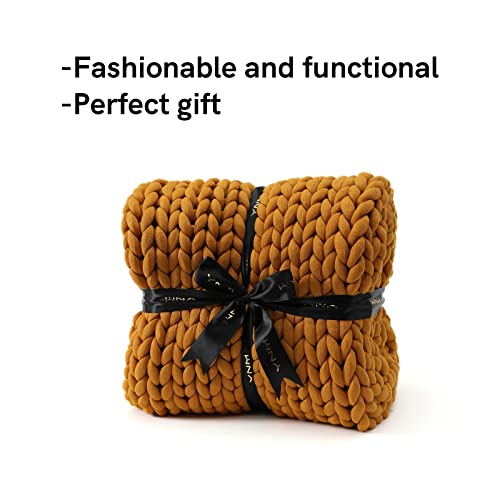 YnM Knitted Weighted Blanket, Handmade Chunky Knitted Design, Soft and Cozy, Temperature Regulating and Breathable, Machine Washable Throw for Sleep or Home Decor (Yellow Fusion, 60x80 Inch, 20lbs)