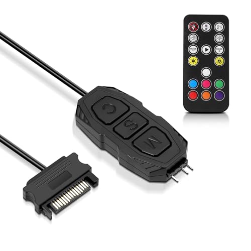ARGB Controller mit Fernbedienung Binghe 5V 3-Pin ARGB Controller SATA-SStromzufuhr 17 Key Fernbedienung Switch Farben RGB Fan Hub Verbesserte Version für Desktop-Gehäuselüfter und Lichtleisten