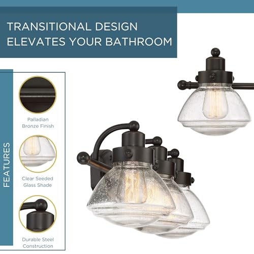 Image of Quoizel SCH8603PN Scholar Glass Schoolhouse Vanity Wall Lighting, 3-Light, 300 Watts, Palladian Bronze (8 inchH x 25 inchW)