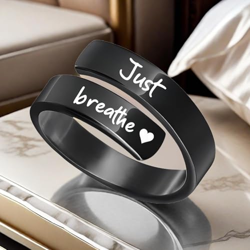 Just Breathe Ring for Men Women Silver Adjustable Heart Hope Rings Black Inspirational Spiral Wrap Healing Rings Stainless Steel Encouragement Ring Self Love Ring Jewelry4