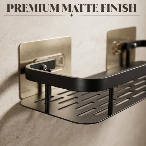 Image of Niwlix Self Adhesive Bathroom Organiser Without Drill Accessories Set | Wall Mounted Bathroom Shelves | Aluminum Bathroom Organizer Rack for Bathroom Accessories (Black)