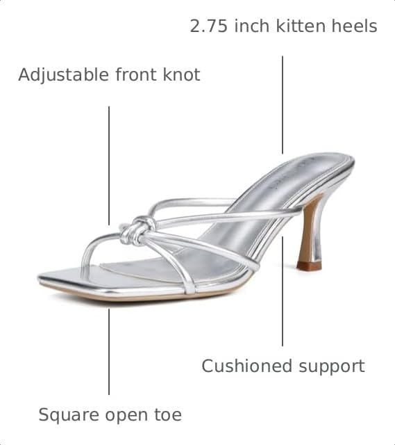 Image of Goderci Kitten Strappy Heels for Women Knotted Square Open Toe Slip On Mule Heels Mid Heeled Sandals