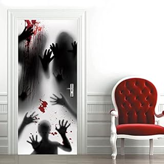 FBITE Autocollants de porte pour portes intérieures Horreur Zombie Autocollants amovibles DIY Rénovation Papier peint Bureau Salle de bain Rénovation 77x200cm