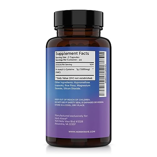 Herb Krave NAC Supplement N-Acetyl Cysteine 1000 mg, Amino Acid, Natural Antioxidant, Support for Liver, Lung, Immune System, Fertility | 120 N-Acetyl-L-Cysteine Capsule - Image 5