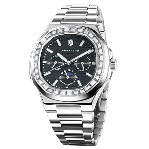 SAPPHERO Uhren Herren Quadratische Analog Armbanduhr 30M Wasserdicht Leuchtende Herren Quarz Chronograph Edelstahl Klassische Elegantes Geschenk Designer