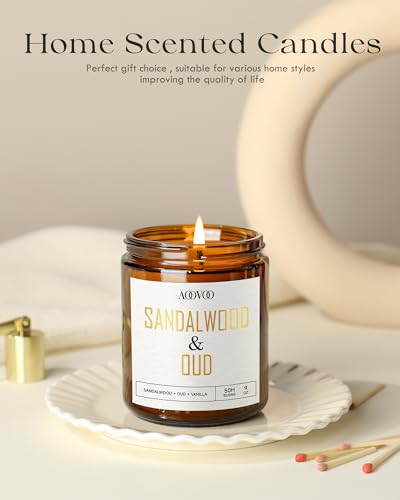 Image of AOOVOO Sandalwood Oud Candle - Sandalwood Candle, Scented Candles, Soy Candles for Home Scented, 9oz