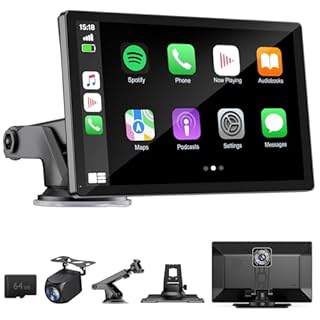 9" Wireless Apple Carplay Screen for Car with 4K Dash Cam, Portable Apple Carplay & Android Auto with 1080p Backup Camera DVR, Voice Control/GPS Navigation/Mirror Link/BT