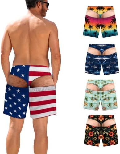 STYQUAL Men's Swim Trunks Funny Hairy Butt Cheek Gag Beach Shorts (S)