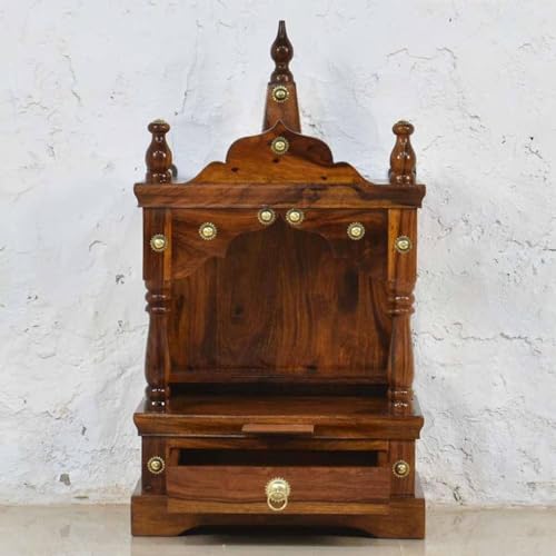 Image of Wudniture Sheesham Wood Handcrafted Home Mandir /Temple (Walnut Finish) | Wooden Pooja Mandir for Home & Office