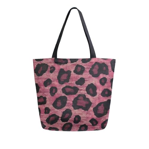 Extra Large Shoulder Tote Bag for Beach Travel Weekender Gym Deep Red Leopard Pattern Reusable Grocery Canvas Shopping Bag