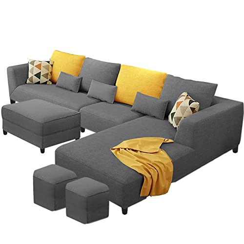 Image of Casaliving Minta RHS 8 Seater L Shape Sofa Set with Center Table for Living Room (Dark Grey Colour) Premium Fabric Sofa