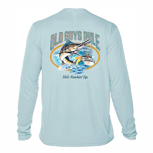 OLD GUYS RULE Men's UPF 50+ Sun Protection Long Sleeve Fishing Shirt, Still Hookin' Up - Funny Father's Day, Birthday Gift