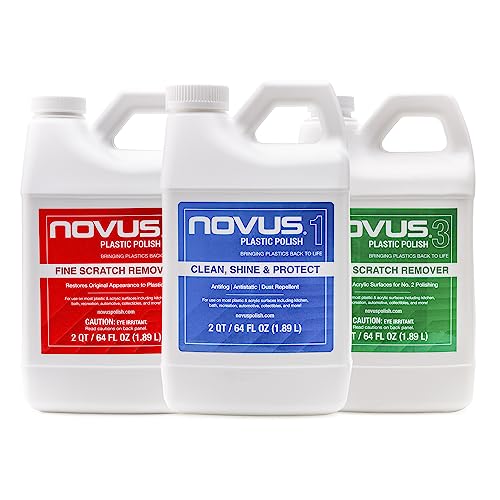 NOVUS-PK64 | Plastic Clean & Shine #1, Fine Scratch Remover #2, and Heavy Scratch Remover #3 | 64 Ounce Bottles