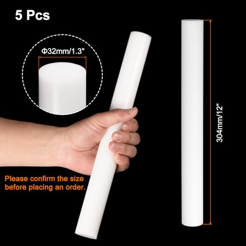 Image of uxcell 5 Pcs White Plastic Rods 32 x 304mm ABS Styrene Round Stick Round Solid Bar DIY Model for DIY Toys Building Making Architectural Model Making