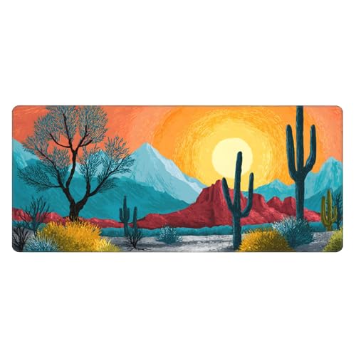 Image of Sunset Cactus Mountain Extended Gaming Mouse Pad, with Stitched Edges Large Mouse Pad Desk Protector, Rubber Base Mousepad Keyboard Mouses Mat for Work Game Office Home- 32 inch X 12 inch Inch,E644
