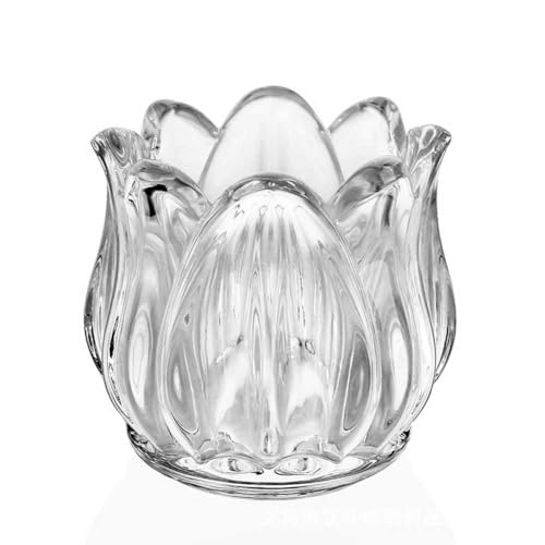 Glass Tulip Candle Holder Clear Flower Shape Votive Candle Holder Tealight Candle Holder Decorative Candlestick Cup for Wedding Centerpiece Party Valentine's Day Home Table Decor, 1 Piece