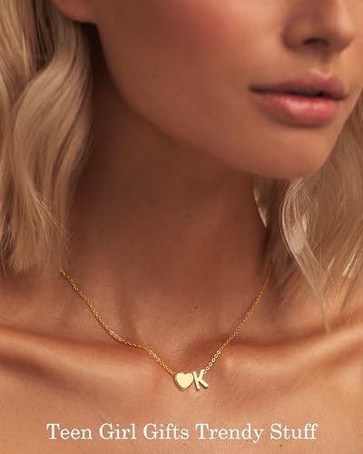 Gold Heart Initial Necklaces for Women Girls - 18K Gold Plated Heart Initial Pendant Necklace Dainty Heart Necklace Tiny Gold Initial Necklace for Women Girls Jewelry Gifts3