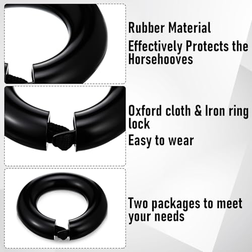 Image of Outus 2 Pcs Rubber Fetlock Ring with Nylon Closure Horses Fetlock Protection Boots for Riding Turnout Horse Black Protection Boots for Wound Management Laminitis Abscess Treatment
