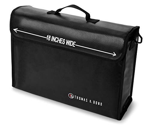 Thomas & Bond Extra Large Fireproof Bag 18x12x5 Holds Legal Size Files and Binders Without Bending. A Large Fireproof Document Bag With Non Itchy Water Resistant Heat Protection