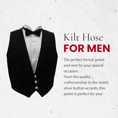 UT Kilts Prince Charlie Jacket & Vest, Formal Scottish Kilt Jacket for Men, with Elegant Vest & Stylish Silver Button Accents2