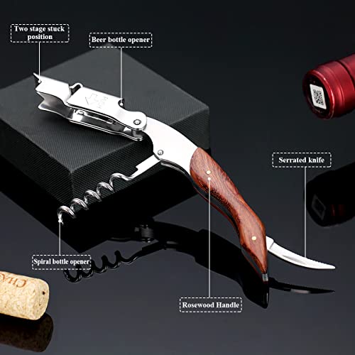 Kyraton Kellner-Korkenzieher-Weinöffner mit Folienschneider, Edelstahl-Holzgriff, klassischer All-in-One-Korkenzieher-Weinschlüssel-Flaschenöffner für Bierbar-Restaurant-Kellner, Set für 1