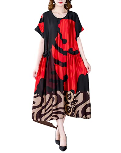 Robe mi-longue en soie rouge 4XL : confort élégant pour formes généreuses