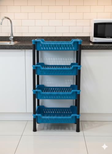 Image of AIR Force 4 Layer Kitchen Rack Stand Plastic Countertop Rack for Kitchen Fruit Vegetable Storage Basket Modern Organizer Shelf Cart Kitchenware Food, Snacks, Bottles, Toys