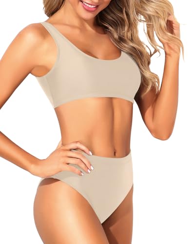 Image of Sporty Bikini Set Two Piece High Waisted Swimsuit Athletic Bathing Suit | Sporty,High Waisted Bottom,U-back,Removable Cups,Athletic,Quick Dry