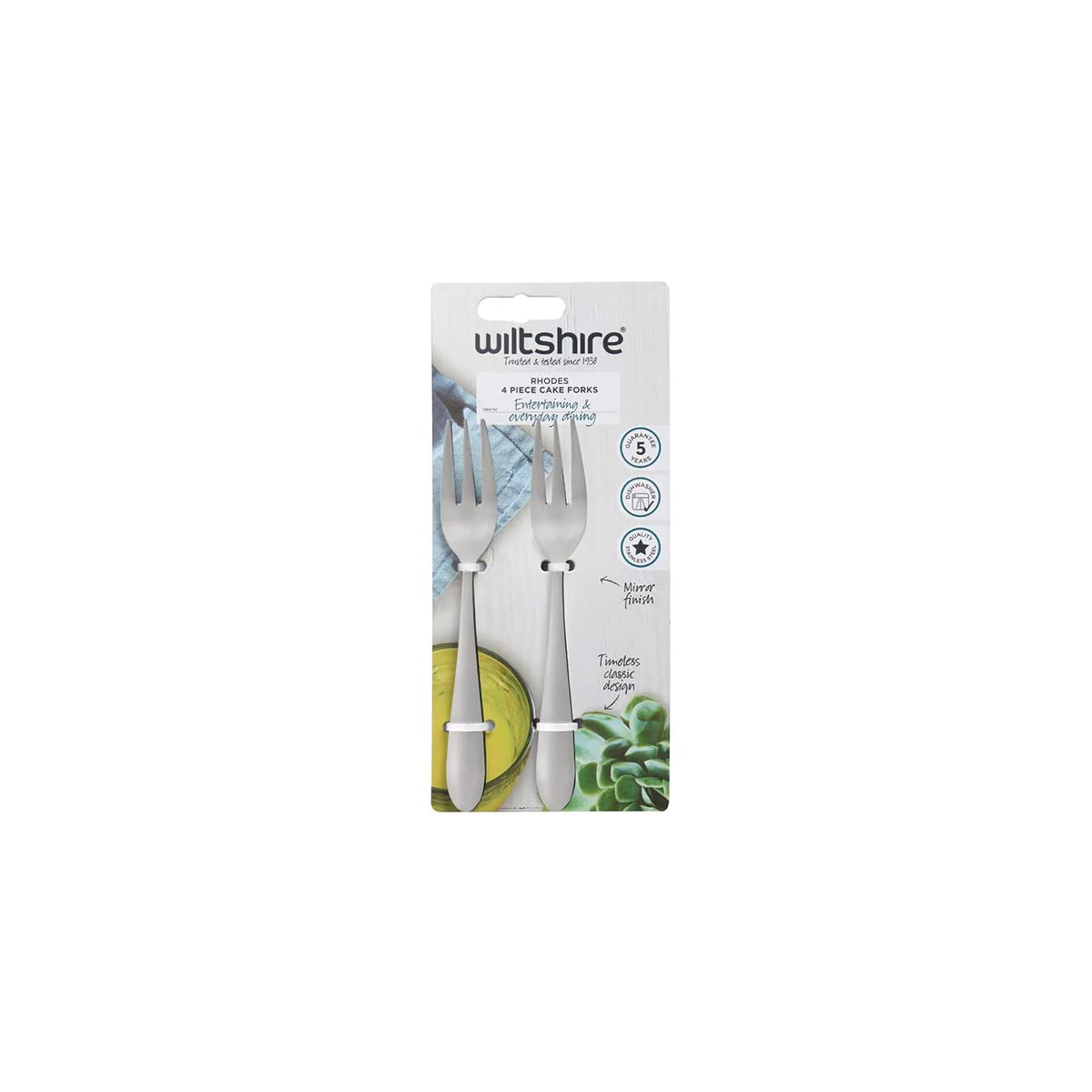 Wiltshire Rhodes - Juego de tenedores para tartas (4 unidades), color plateado
