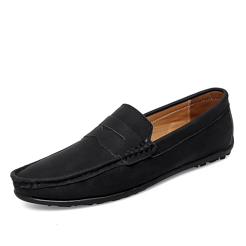 Men's Loafers Shoes Simple Round Toe Vegan Leather Penny Loafers Anti-Slip Lightweight Comfortable Classic Casual Slip-on(Black,10 M US)